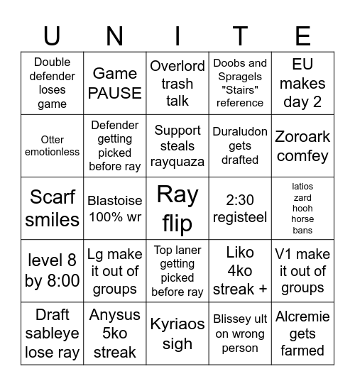 PKM UNITE WORLDS BINGO Card