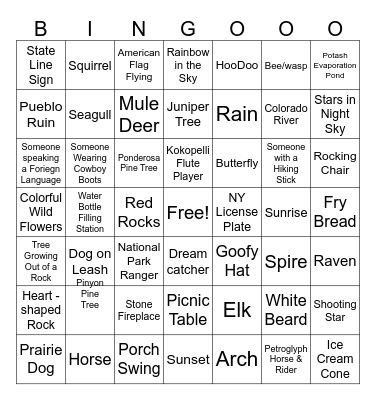 Bryce, Zion & Grand Canyon Sightseeing Bingo Card