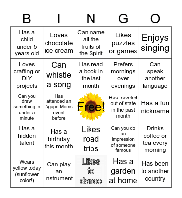 AGAPE MOMS Bingo Card