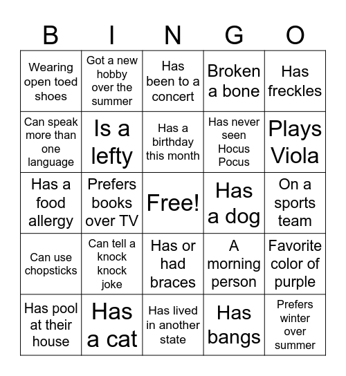 Orchestra Bingo Card