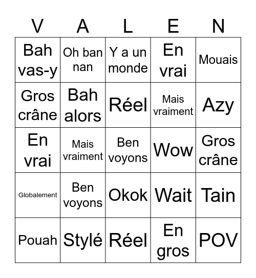 Valentin Bingo Card
