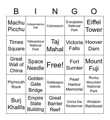 Famous Landmarks and Parks! Bingo Card