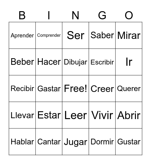Spanish verbs Bingo Card