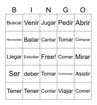 1-2 Verbs Bingo Card