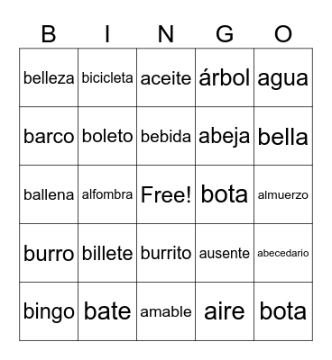 Primer Semana Bingo Card