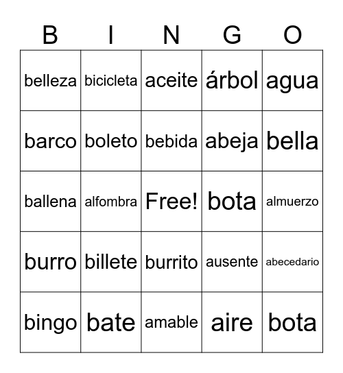 Primer Semana Bingo Card