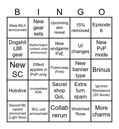 7th Anniversary Stream Bingo Card