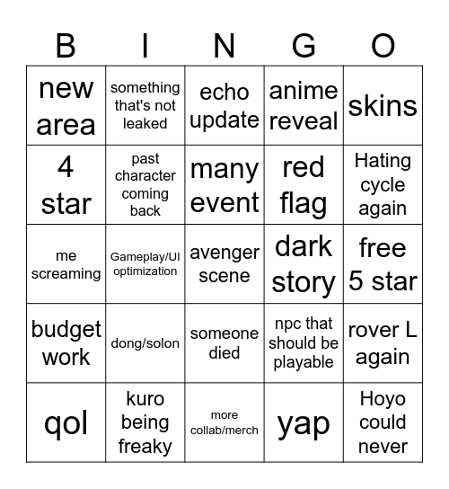 Untitled Bingo Card