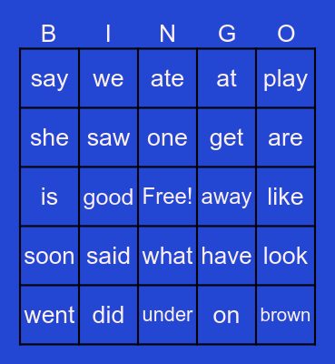 Sight Words Bingo Card