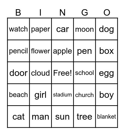 Noun Bingo Card