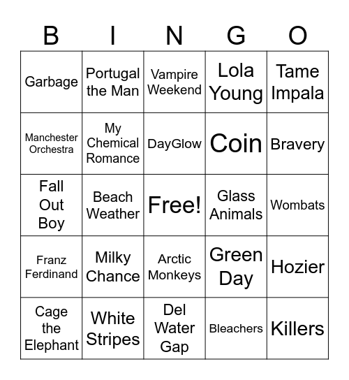 Alt Nation Bingo Card