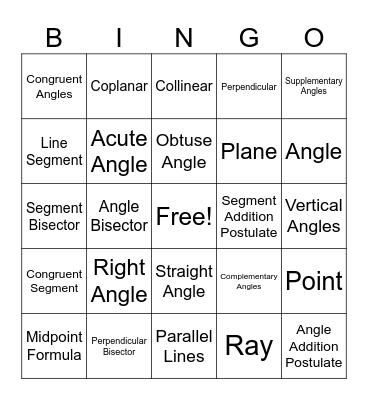 Geometry Vocab Bingo Card
