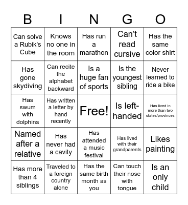 Human Bingo Card