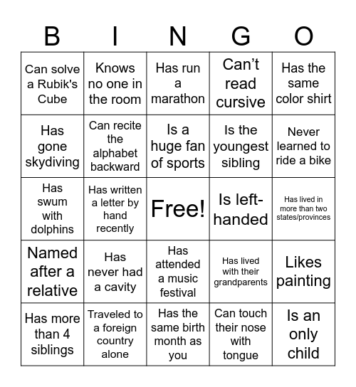 Human Bingo Card