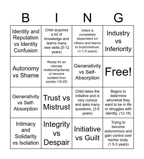 Psychosocial Bingo Card