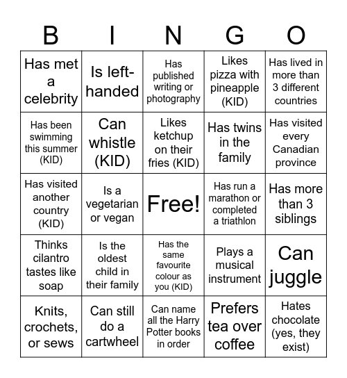 "Find Someone Who..." Bingo Card
