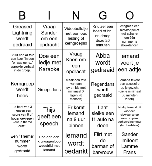 JVW EINDFEEST 2026 Bingo Card