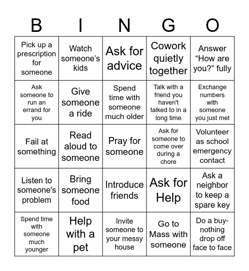 Mutual Dependence Bingo Card