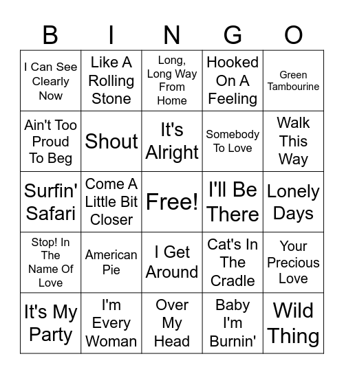 Trip through the 60s & 70s Bingo Card