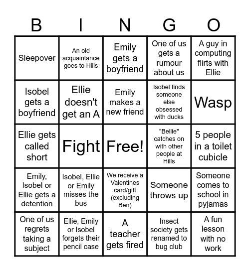 Hills Road Bingo Card