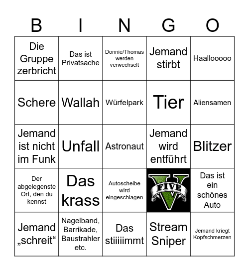 GTA Online RP Bingo Card