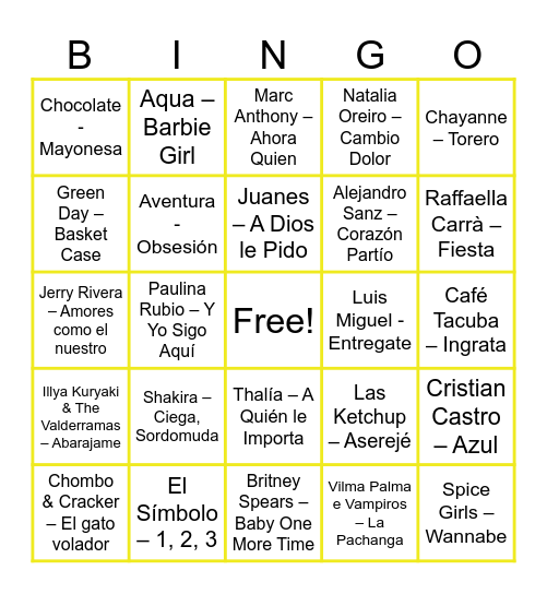 50 de Marce Bingo Card