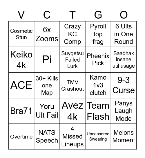 TL v. KC Bingo Card