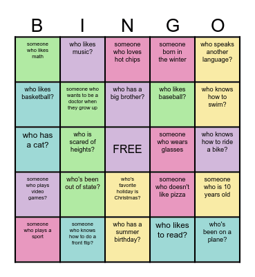 4th grade bingo Card