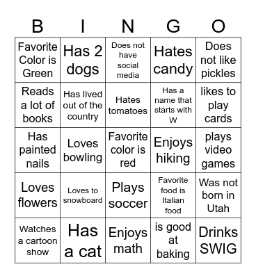 Class IX Orientation BINGO Card