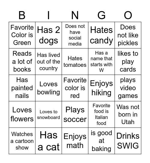 Class IX Orientation BINGO Card