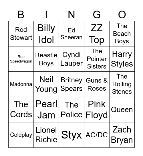 Artists Bingo Card
