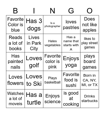 Class IX Orientation BINGO Card