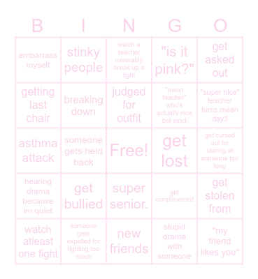 School Bingo Card