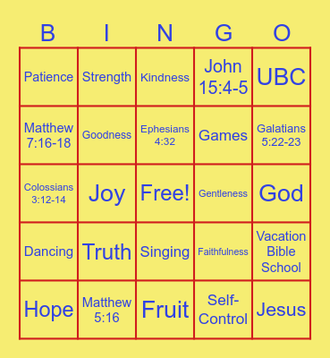 Fruit of the Spirit Bingo Card