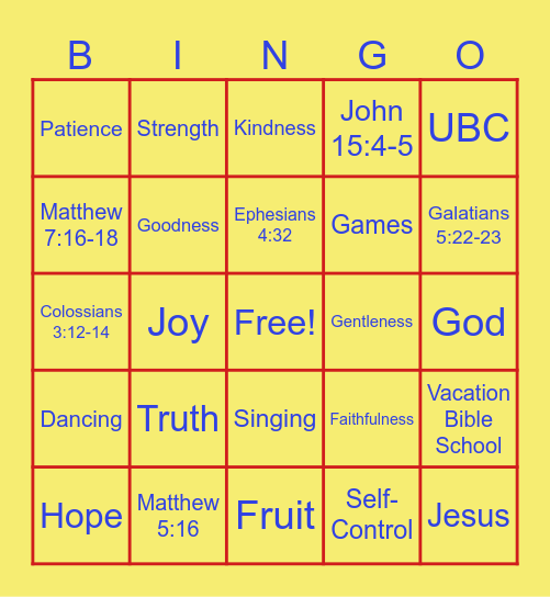 Fruit of the Spirit Bingo Card