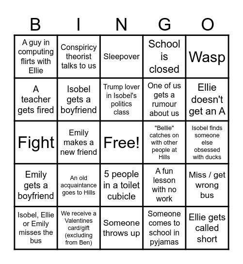 Hills Road Bingo Card