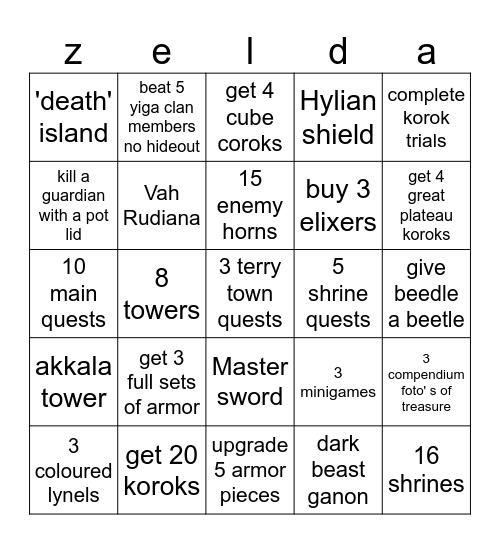 Zelda Botw Bingo Card