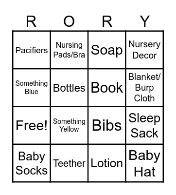 Baby Prep Bingo Card