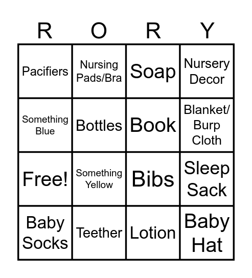 Baby Prep Bingo Card