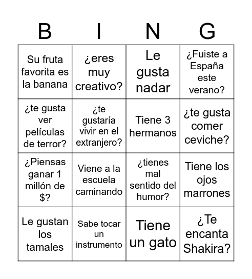 BINGO PRIMER DÍA Bingo Card