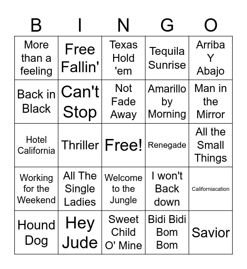 Music BINGO Card