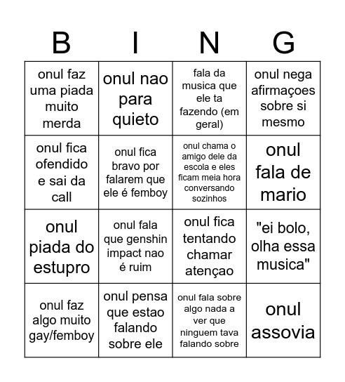 BINGO DO ONUL Bingo Card