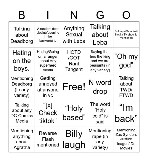 Billy Bingo Card