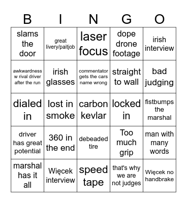 Drift Masters Bingo Card