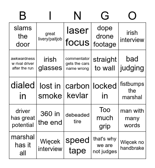 Drift Masters Bingo Card