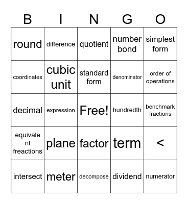 Math Bingo 6th Grade Bingo Card