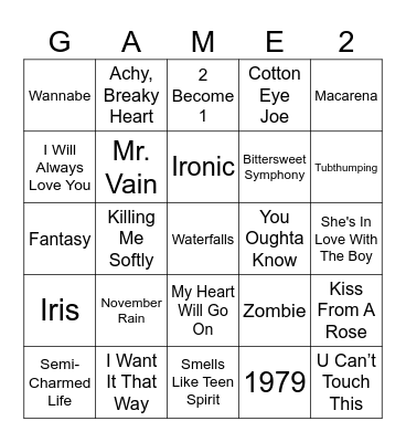 90s Theme Round Bingo Card