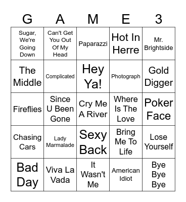 2000s Theme Round Bingo Card