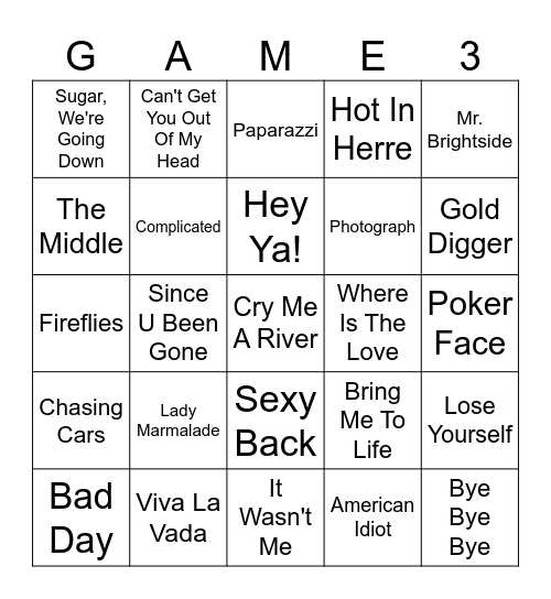 2000s Theme Round Bingo Card