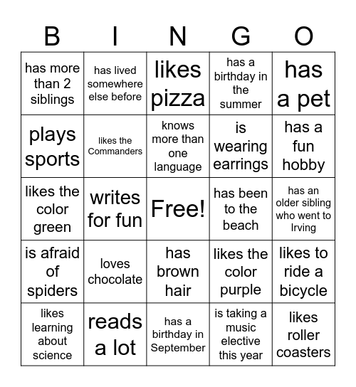 Find someone who... Have them initial the box. Bingo Card